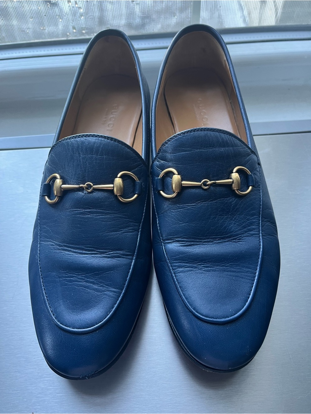 Gucci Blue Leather Horsebit Loafers